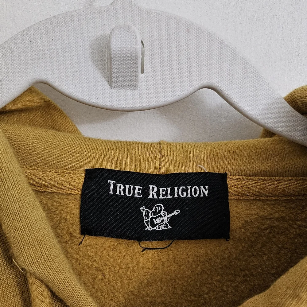 True Religion Sweatshirt Mens Medium Yellow Coast Collegiate Pullover Hoodie